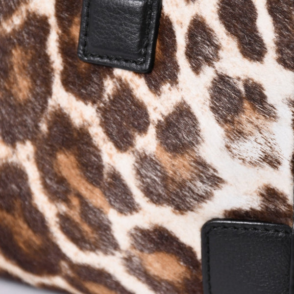 極美品 LOEWE ロエベ Amazona 23 アマソナ 23 2WAYバッグ 352.99.H71 レオパード ハラコ レザー ブラック ゴールド金具 中古 4a001652