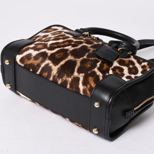 極美品 LOEWE ロエベ Amazona 23 アマソナ 23 2WAYバッグ 352.99.H71 レオパード ハラコ レザー ブラック ゴールド金具 中古 4a001652