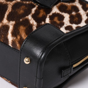 極美品 LOEWE ロエベ Amazona 23 アマソナ 23 2WAYバッグ 352.99.H71 レオパード ハラコ レザー ブラック ゴールド金具 中古 4a001652