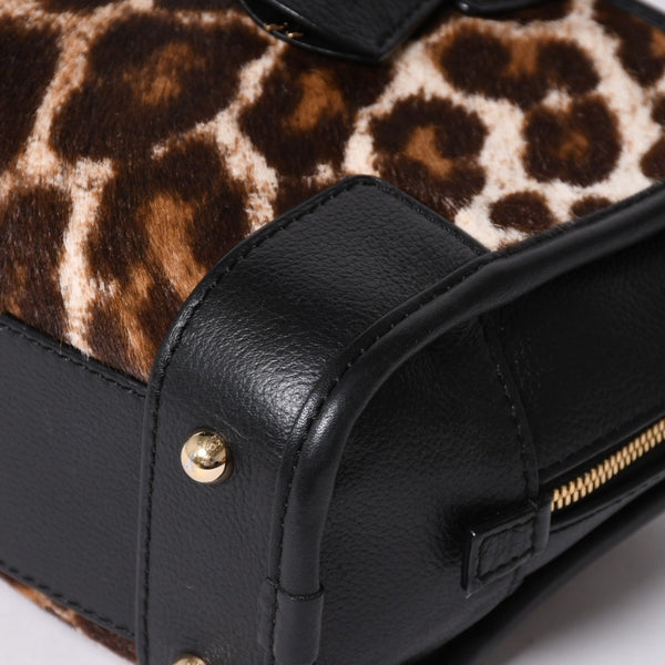 極美品 LOEWE ロエベ Amazona 23 アマソナ 23 2WAYバッグ 352.99.H71 レオパード ハラコ レザー ブラック ゴールド金具 中古 4a001652