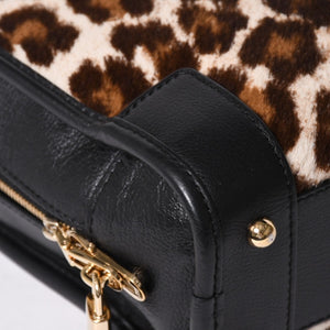 極美品 LOEWE ロエベ Amazona 23 アマソナ 23 2WAYバッグ 352.99.H71 レオパード ハラコ レザー ブラック ゴールド金具 中古 4a001652
