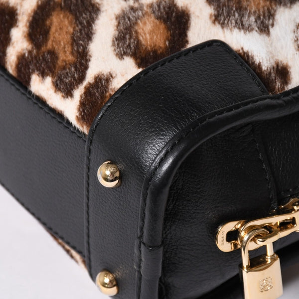 極美品 LOEWE ロエベ Amazona 23 アマソナ 23 2WAYバッグ 352.99.H71 レオパード ハラコ レザー ブラック ゴールド金具 中古 4a001652