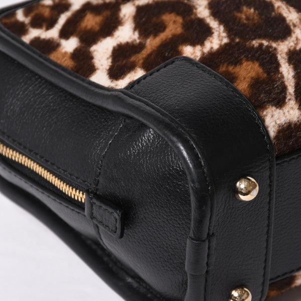 極美品 LOEWE ロエベ Amazona 23 アマソナ 23 2WAYバッグ 352.99.H71 レオパード ハラコ レザー ブラック ゴールド金具 中古 4a001652