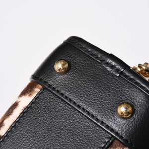 極美品 LOEWE ロエベ Amazona 23 アマソナ 23 2WAYバッグ 352.99.H71 レオパード ハラコ レザー ブラック ゴールド金具 中古 4a001652
