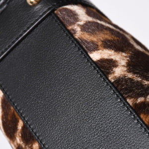 極美品 LOEWE ロエベ Amazona 23 アマソナ 23 2WAYバッグ 352.99.H71 レオパード ハラコ レザー ブラック ゴールド金具 中古 4a001652
