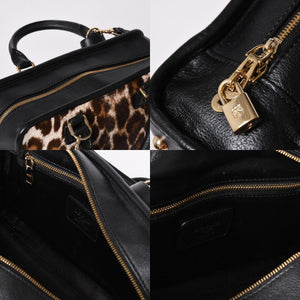 極美品 LOEWE ロエベ Amazona 23 アマソナ 23 2WAYバッグ 352.99.H71 レオパード ハラコ レザー ブラック ゴールド金具 中古 4a001652