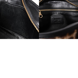 極美品 LOEWE ロエベ Amazona 23 アマソナ 23 2WAYバッグ 352.99.H71 レオパード ハラコ レザー ブラック ゴールド金具 中古 4a001652