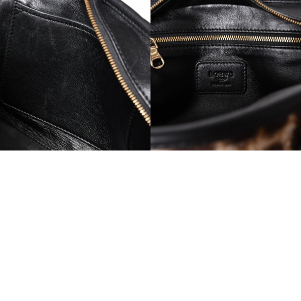 極美品 LOEWE ロエベ Amazona 23 アマソナ 23 2WAYバッグ 352.99.H71 レオパード ハラコ レザー ブラック ゴールド金具 中古 4a001652