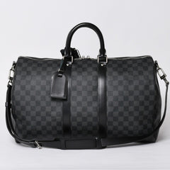 Very Good Condition LOUIS VUITTON Boston Keepall Bandouliere 45 Damier Graphite N41418 Black Silver Hardware 4a001917