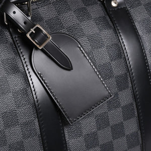 Very Good Condition LOUIS VUITTON Boston Keepall Bandouliere 45 Damier Graphite N41418 Black Silver Hardware 4a001917