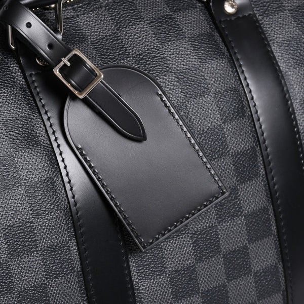 Very Good Condition LOUIS VUITTON Boston Keepall Bandouliere 45 Damier Graphite N41418 Black Silver Hardware 4a001917