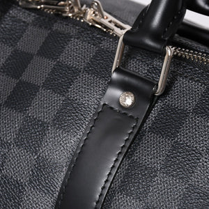 Very Good Condition LOUIS VUITTON Boston Keepall Bandouliere 45 Damier Graphite N41418 Black Silver Hardware 4a001917