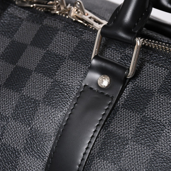 Very Good Condition LOUIS VUITTON Boston Keepall Bandouliere 45 Damier Graphite N41418 Black Silver Hardware 4a001917