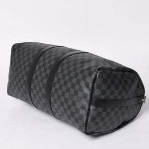 Very Good Condition LOUIS VUITTON Boston Keepall Bandouliere 45 Damier Graphite N41418 Black Silver Hardware 4a001917
