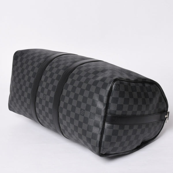 Very Good Condition LOUIS VUITTON Boston Keepall Bandouliere 45 Damier Graphite N41418 Black Silver Hardware 4a001917