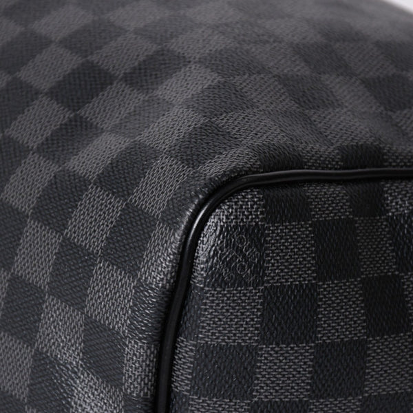 Very Good Condition LOUIS VUITTON Boston Keepall Bandouliere 45 Damier Graphite N41418 Black Silver Hardware 4a001917