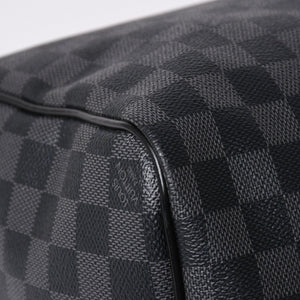Very Good Condition LOUIS VUITTON Boston Keepall Bandouliere 45 Damier Graphite N41418 Black Silver Hardware 4a001917