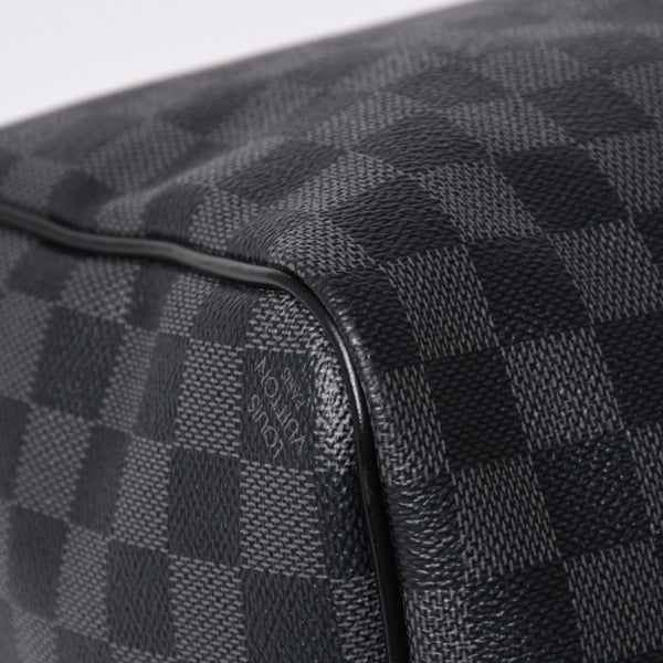 Very Good Condition LOUIS VUITTON Boston Keepall Bandouliere 45 Damier Graphite N41418 Black Silver Hardware 4a001917