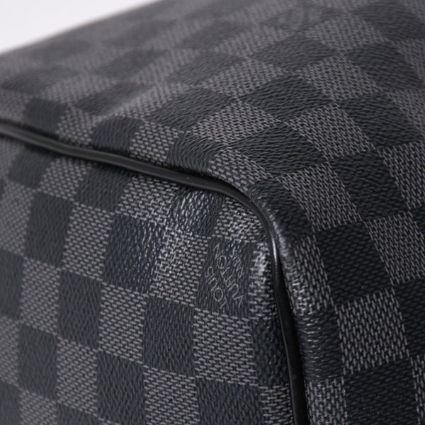 Very Good Condition LOUIS VUITTON Boston Keepall Bandouliere 45 Damier Graphite N41418 Black Silver Hardware 4a001917