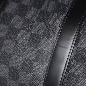 Very Good Condition LOUIS VUITTON Boston Keepall Bandouliere 45 Damier Graphite N41418 Black Silver Hardware 4a001917