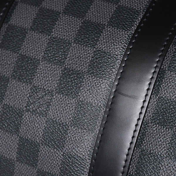 Very Good Condition LOUIS VUITTON Boston Keepall Bandouliere 45 Damier Graphite N41418 Black Silver Hardware 4a001917