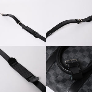 Very Good Condition LOUIS VUITTON Boston Keepall Bandouliere 45 Damier Graphite N41418 Black Silver Hardware 4a001917