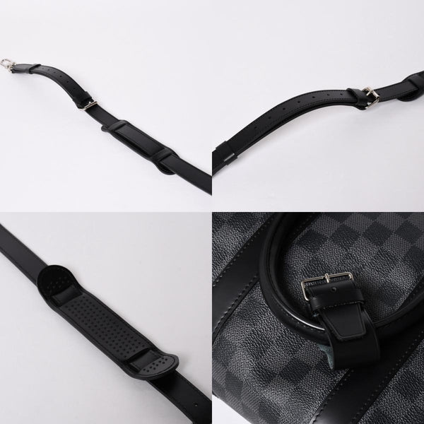 Very Good Condition LOUIS VUITTON Boston Keepall Bandouliere 45 Damier Graphite N41418 Black Silver Hardware 4a001917