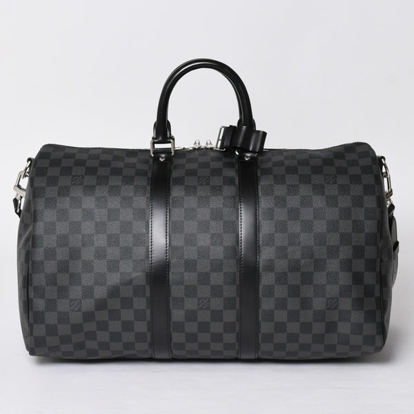 Very Good Condition LOUIS VUITTON Boston Keepall Bandouliere 45 Damier Graphite N41418 Black Silver Hardware 4a001917