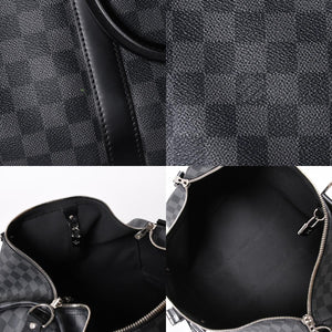 Very Good Condition LOUIS VUITTON Boston Keepall Bandouliere 45 Damier Graphite N41418 Black Silver Hardware 4a001917