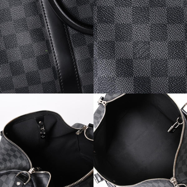 Very Good Condition LOUIS VUITTON Boston Keepall Bandouliere 45 Damier Graphite N41418 Black Silver Hardware 4a001917