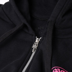 新品未使用 CHROME HEARTS クロムハーツ 2025年 ジップアップフーディー パーカー サイズM セメタリー ホースシュー ブラック ピンク 中古 4a002042