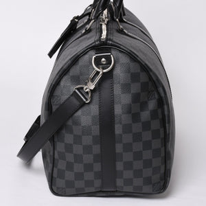Very Good Condition LOUIS VUITTON Boston Keepall Bandouliere 45 Damier Graphite N41418 Black Silver Hardware 4a001917