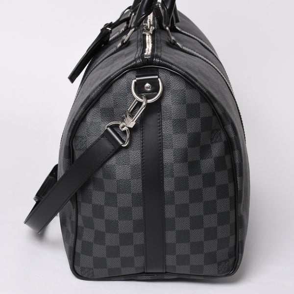 Very Good Condition LOUIS VUITTON Boston Keepall Bandouliere 45 Damier Graphite N41418 Black Silver Hardware 4a001917