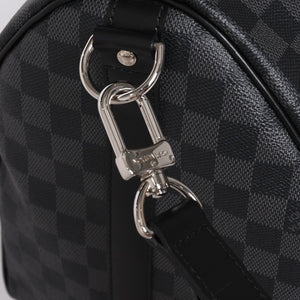 Very Good Condition LOUIS VUITTON Boston Keepall Bandouliere 45 Damier Graphite N41418 Black Silver Hardware 4a001917