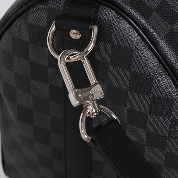 Very Good Condition LOUIS VUITTON Boston Keepall Bandouliere 45 Damier Graphite N41418 Black Silver Hardware 4a001917