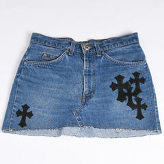 New and unused CHROME HEARTS × Levi's Cemetery Cross Patch Denim Mini Skirt Size 25 11 Patch Used 4a002040