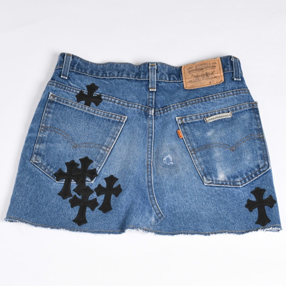 新品未使用 CHROME HEARTS クロムハーツ × Levi's リーバイス セメタリークロスパッチ デニムミニスカート サイズ25 11パッチ 中古 4a002040