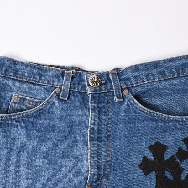 New and unused CHROME HEARTS × Levi's Cemetery Cross Patch Denim Mini Skirt Size 25 11 Patch Used 4a002040