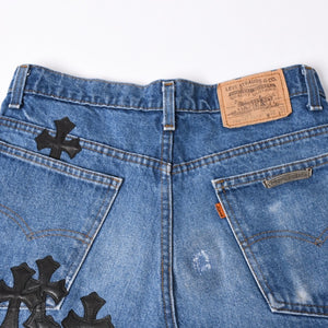 New and unused CHROME HEARTS × Levi's Cemetery Cross Patch Denim Mini Skirt Size 25 11 Patch Used 4a002040