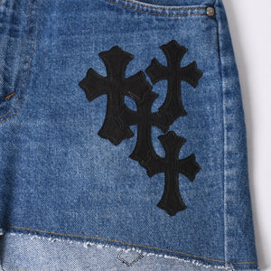 New and unused CHROME HEARTS × Levi's Cemetery Cross Patch Denim Mini Skirt Size 25 11 Patch Used 4a002040