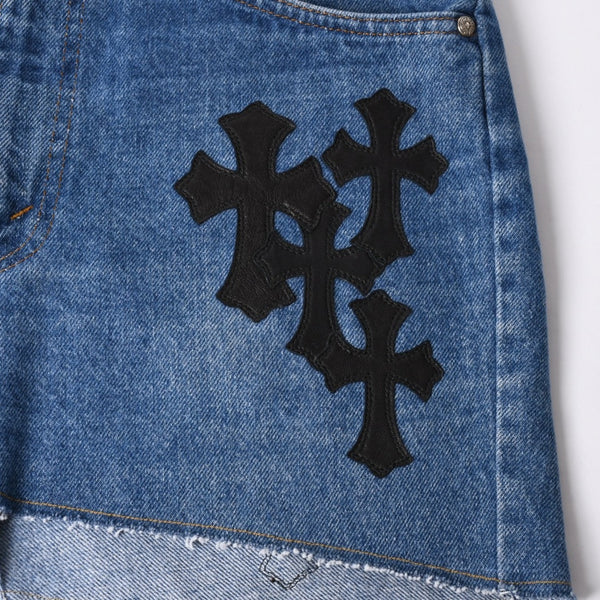 New and unused CHROME HEARTS × Levi's Cemetery Cross Patch Denim Mini Skirt Size 25 11 Patch Used 4a002040
