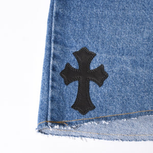 New and unused CHROME HEARTS × Levi's Cemetery Cross Patch Denim Mini Skirt Size 25 11 Patch Used 4a002040