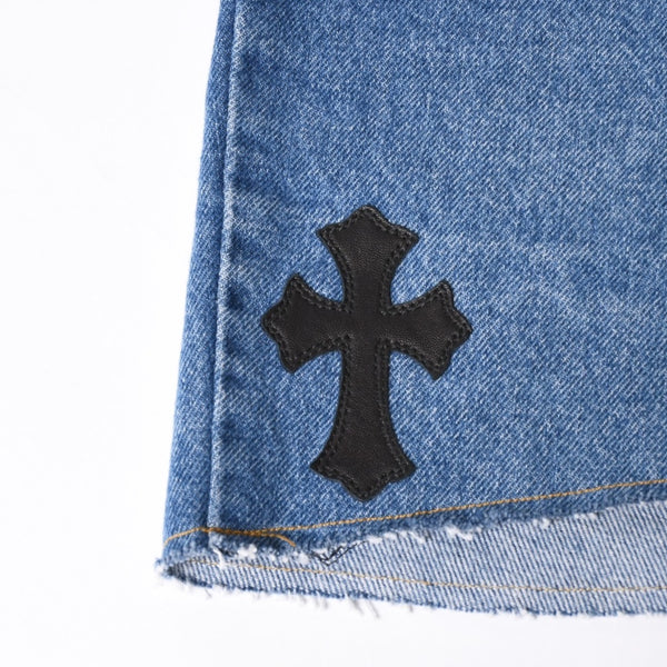 New and unused CHROME HEARTS × Levi's Cemetery Cross Patch Denim Mini Skirt Size 25 11 Patch Used 4a002040