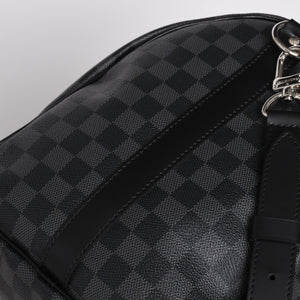 Very Good Condition LOUIS VUITTON Boston Keepall Bandouliere 45 Damier Graphite N41418 Black Silver Hardware 4a001917
