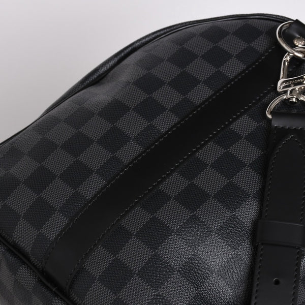 Very Good Condition LOUIS VUITTON Boston Keepall Bandouliere 45 Damier Graphite N41418 Black Silver Hardware 4a001917