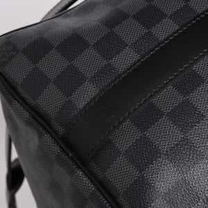 Very Good Condition LOUIS VUITTON Boston Keepall Bandouliere 45 Damier Graphite N41418 Black Silver Hardware 4a001917