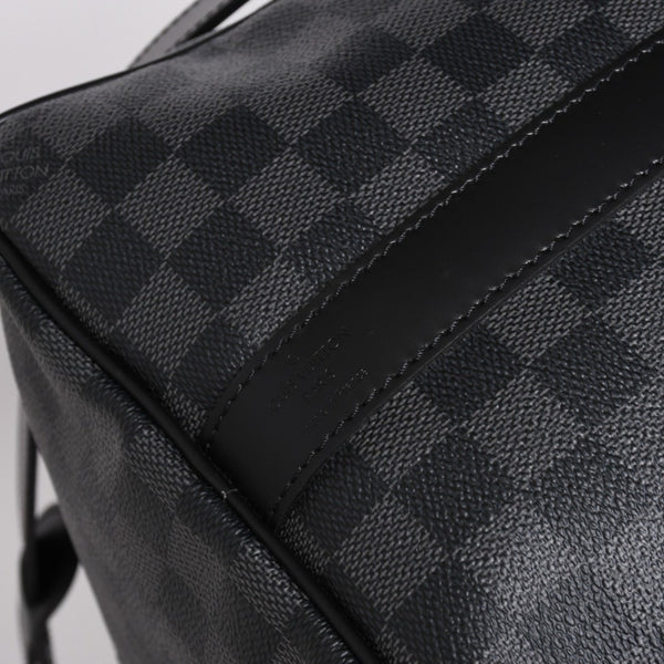 Very Good Condition LOUIS VUITTON Boston Keepall Bandouliere 45 Damier Graphite N41418 Black Silver Hardware 4a001917