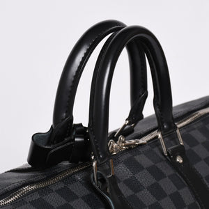 Very Good Condition LOUIS VUITTON Boston Keepall Bandouliere 45 Damier Graphite N41418 Black Silver Hardware 4a001917
