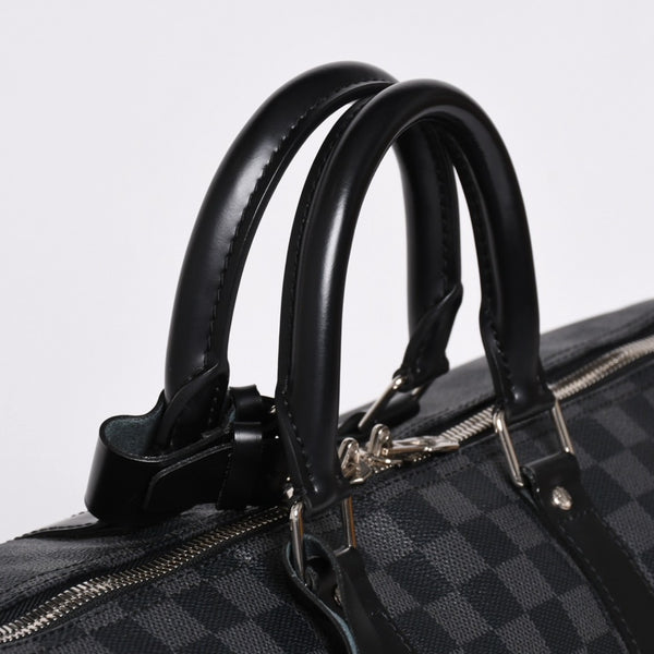 Very Good Condition LOUIS VUITTON Boston Keepall Bandouliere 45 Damier Graphite N41418 Black Silver Hardware 4a001917