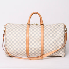 Very good condition LOUIS VUITTON Boston bag N41429 Keepall Bandouliere 55 Beige Damier Azur Used 4a001916
